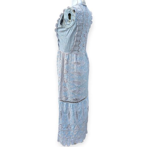 Sea New York Embroidered Sleeveless Midi Dress Pale Blue Grey Size 2 - Picture 10 of 16